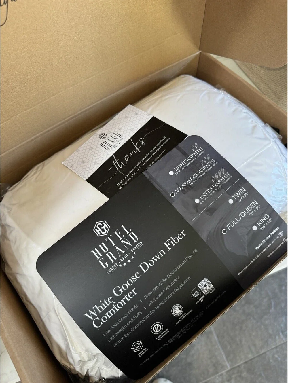 Hotel Grand White Goose Down Fiber Comforter All Seasons Full/Queen Size 90x90